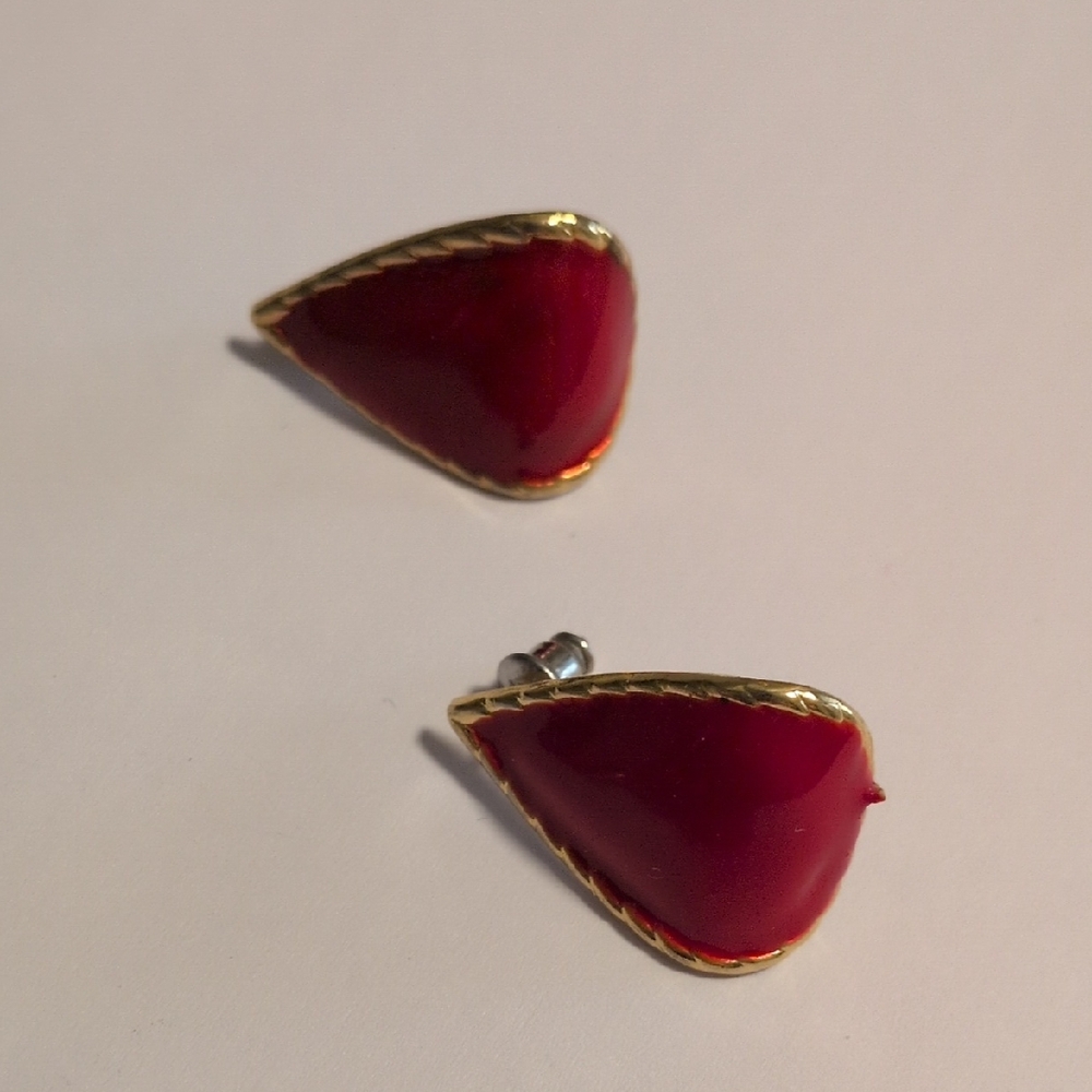 Elegant‎ Red Enamel and Gold Teardrop Earrings